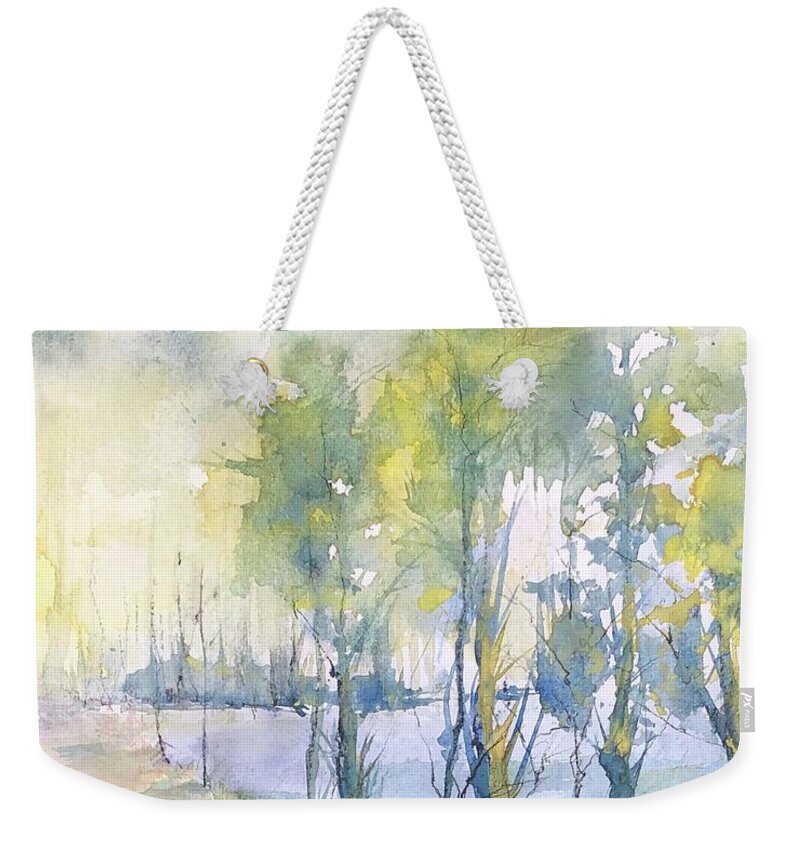 Lake Weekender Tote Bag featuring the painting A Walk Around the Lake by Robin Miller-Bookhout