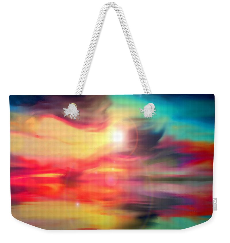 Colorful Weekender Tote Bag featuring the mixed media A West Wind Blowing Fantasy Abstract by Shelli Fitzpatrick