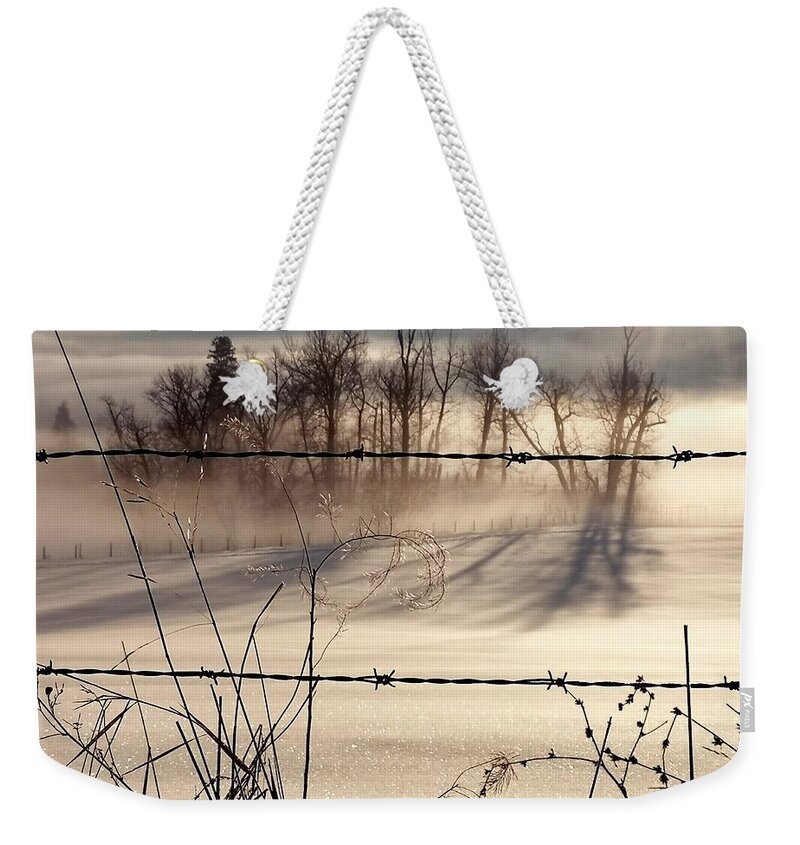 Fog Weekender Tote Bag featuring the photograph A Winter Morning by Linda McRae