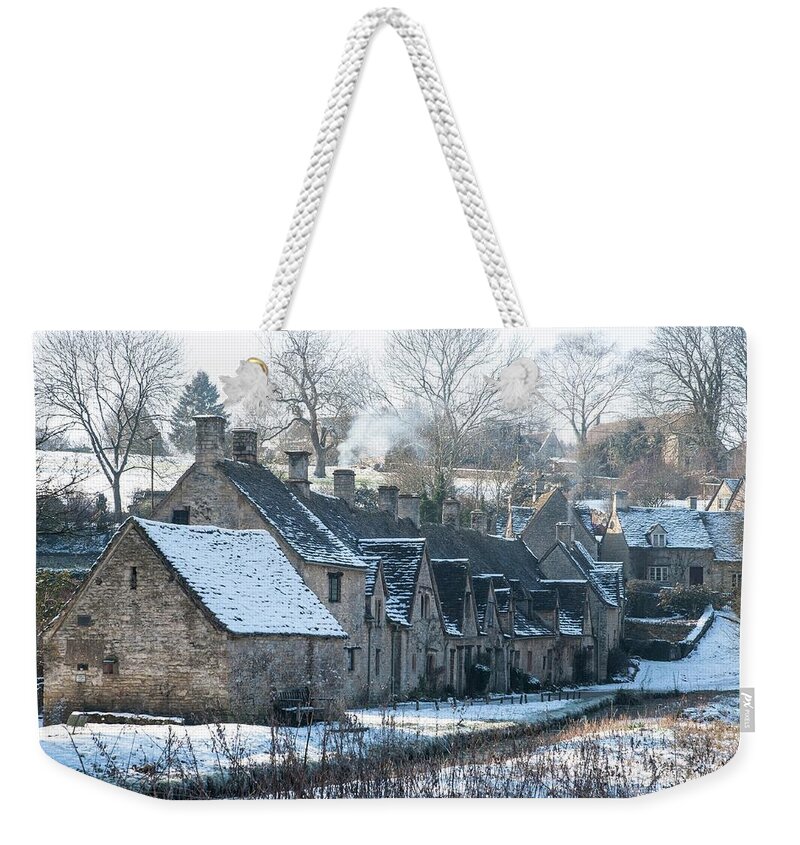 Arlington Row Weekender Tote Bag featuring the photograph A Winters Day, Arlington Row, Bibury, Cotswolds, England, UK by Sarah Howard
