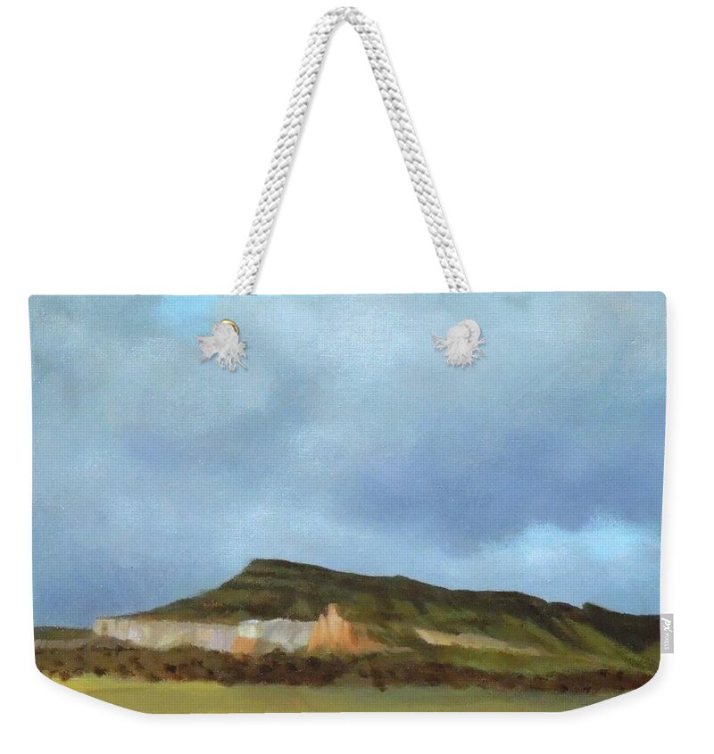 New Mexico Weekender Tote Bag featuring the painting A Wintry Day in Abiquiu by Phyllis Andrews