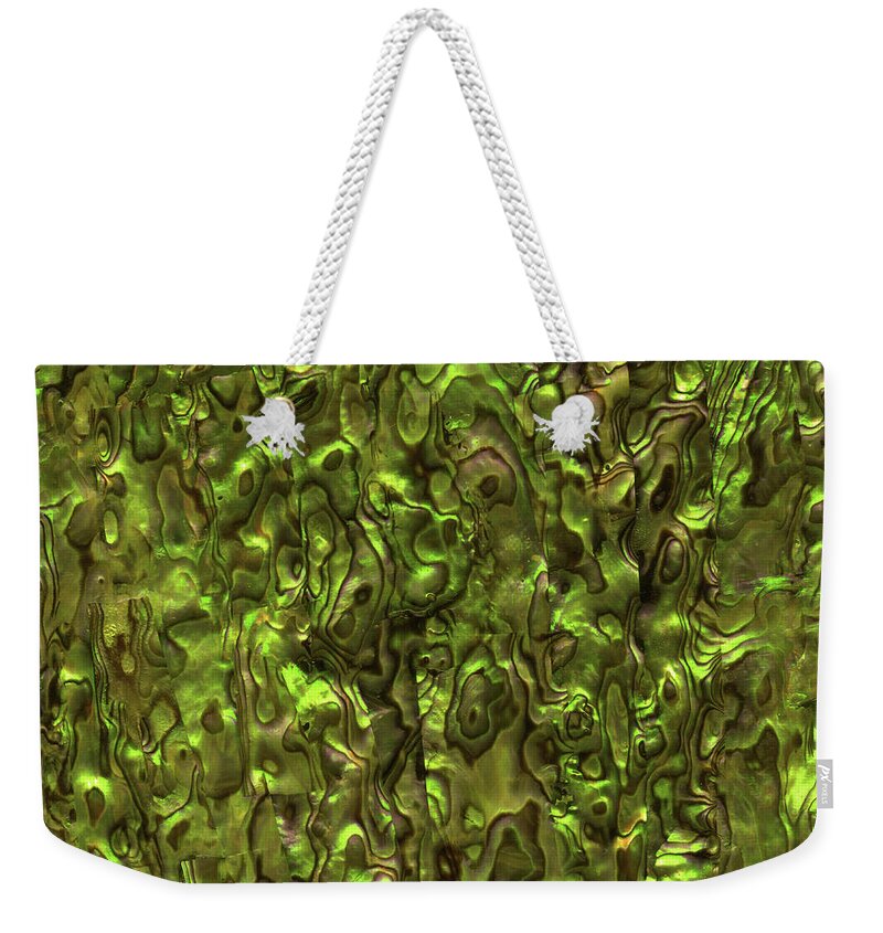 Abalone Weekender Tote Bag featuring the photograph Abalone Shell -aka- Paua Shell - Yellow Tint by Eclectic at Heart