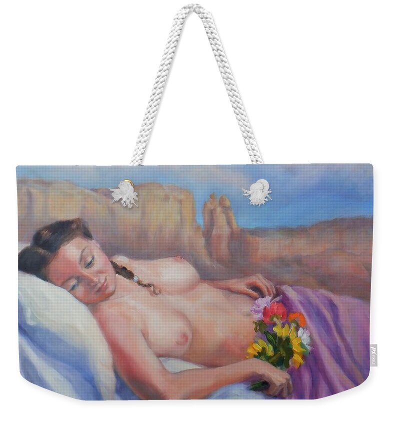 Figure Painting Weekender Tote Bag featuring the painting Abiquiu Reverie by Marian Berg
