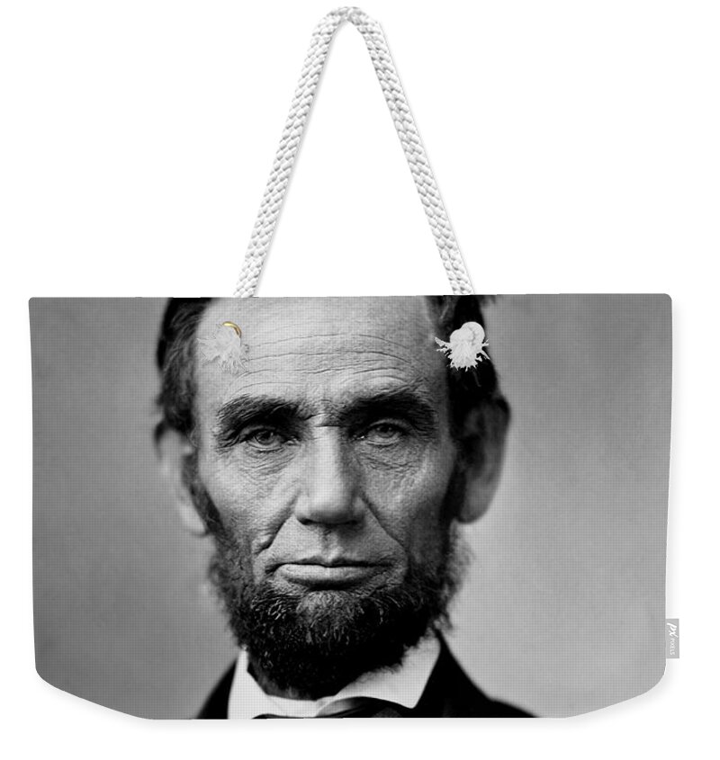 #faatoppicks Weekender Tote Bag featuring the photograph Abraham Lincoln by War Is Hell Store