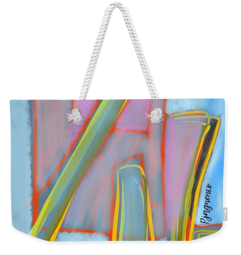 Light Blue Weekender Tote Bag featuring the digital art Abstract #3 by Ljev Rjadcenko