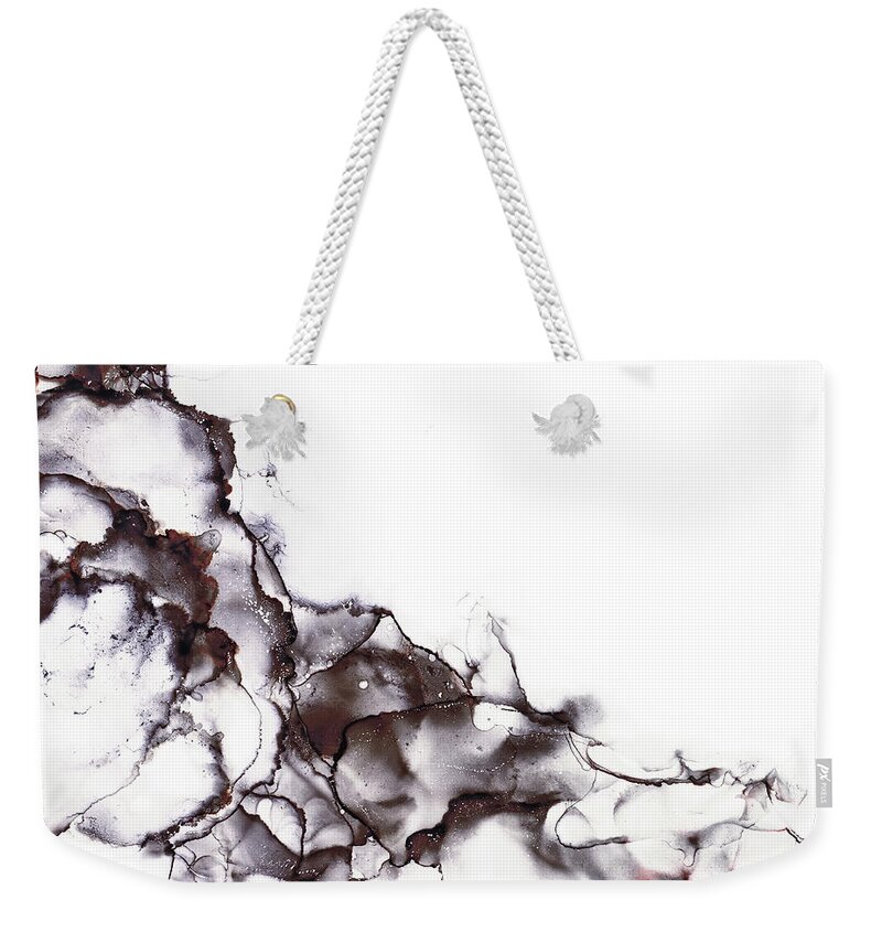 Ink Weekender Tote Bag featuring the photograph Abstract alcohol in background in smokey black, red and rust tones by Jane Rix