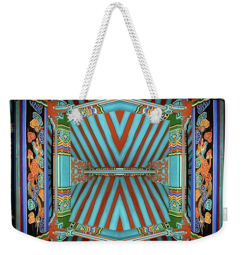 Spiritual Weekender Tote Bag featuring the photograph abstract architecture photography - Deep Blue by Sharon Hudson