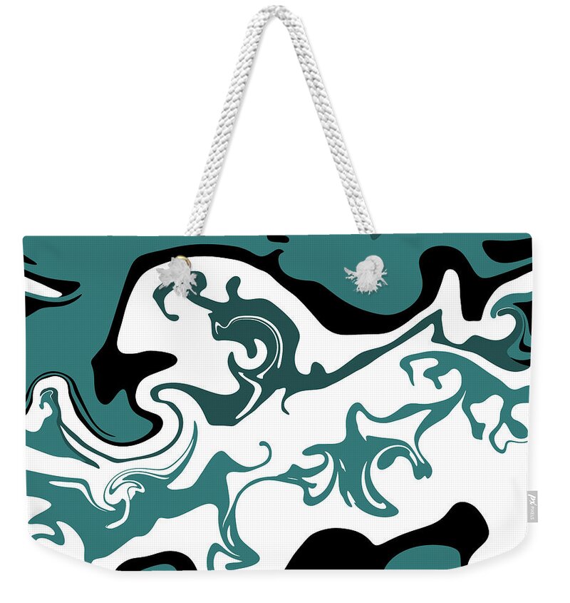 Abstract Weekender Tote Bag featuring the digital art Abstract blue and white ocean art, liquid white and blue waves by Nadia CHEVREL