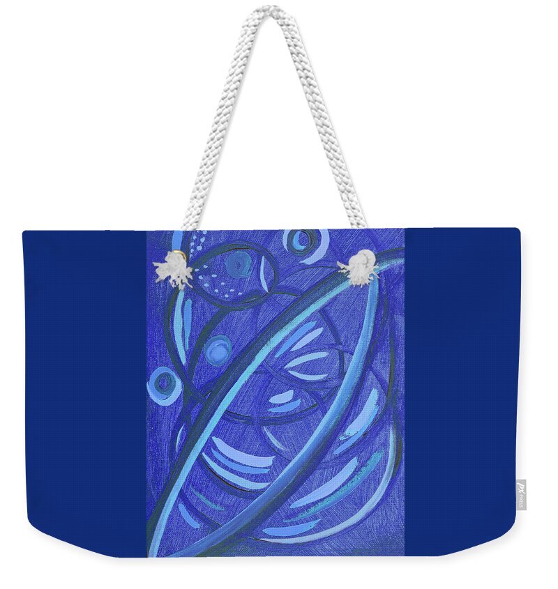 Abstract Weekender Tote Bag featuring the painting Abstract Blue Spirals by Corinne Carroll