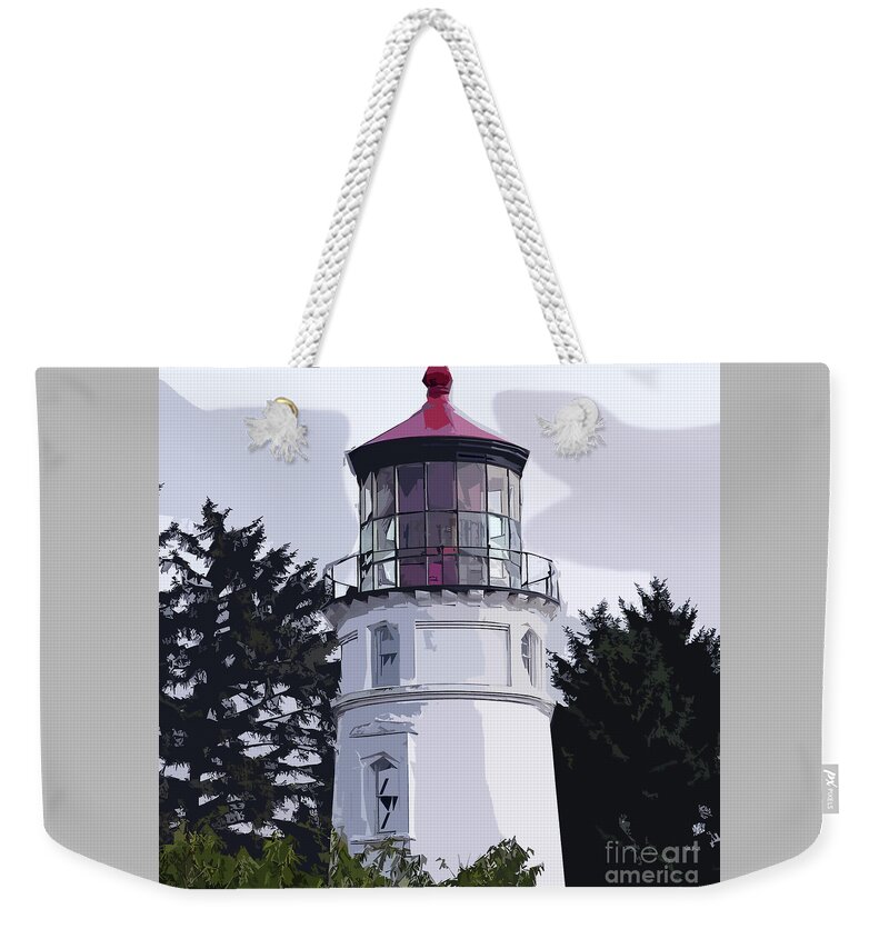 Cape-meares Weekender Tote Bag featuring the digital art Abstract Cape Meares Lighthouse by Kirt Tisdale