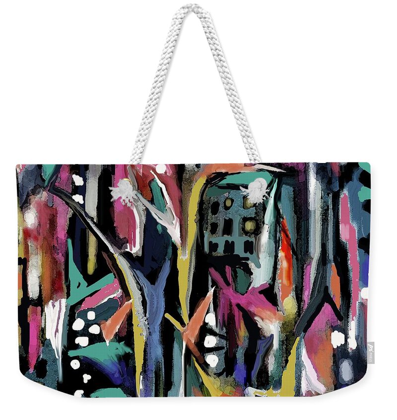 Abstract City Weekender Tote Bag featuring the digital art Abstract Cityscape-8-21-20 by Jean Batzell Fitzgerald