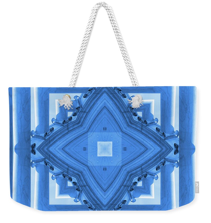 Pillars Weekender Tote Bag featuring the photograph Abstract Columns 21 in Blue by Mike McGlothlen