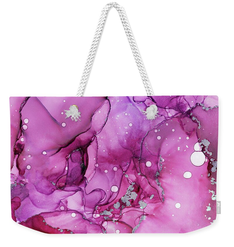 Magenta Weekender Tote Bag featuring the painting Abstract Floral Magenta Chrome Ink by Olga Shvartsur