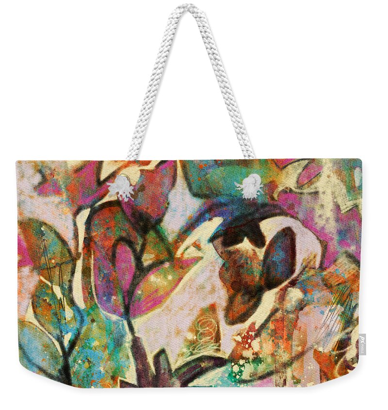 Abstract Weekender Tote Bag featuring the mixed media Abstract Flower Garden by Ann Leech