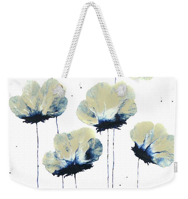 Abstract Flowers Weekender Tote Bag featuring the painting Abstract Flowers Cream and Navy Floral Art by Catherine Jeltes