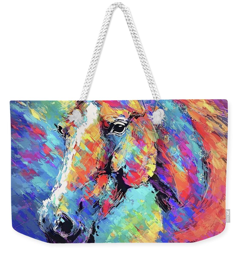 Abstract Weekender Tote Bag featuring the digital art Abstract Horse Portrait - 01931 by Philip Preston