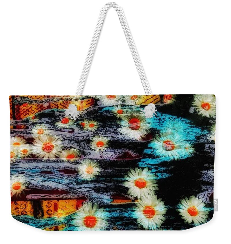 Daisy Weekender Tote Bag featuring the painting Abstract In Bloom by Jacqueline McReynolds