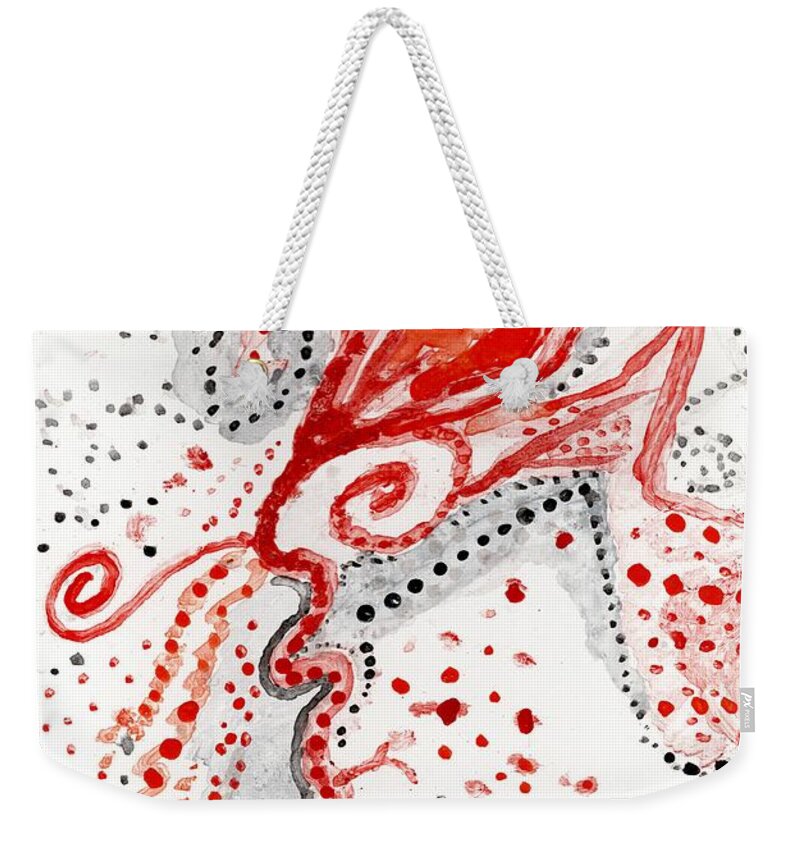Abstract Weekender Tote Bag featuring the glass art Abstract In Red And Grey by Bentley Davis