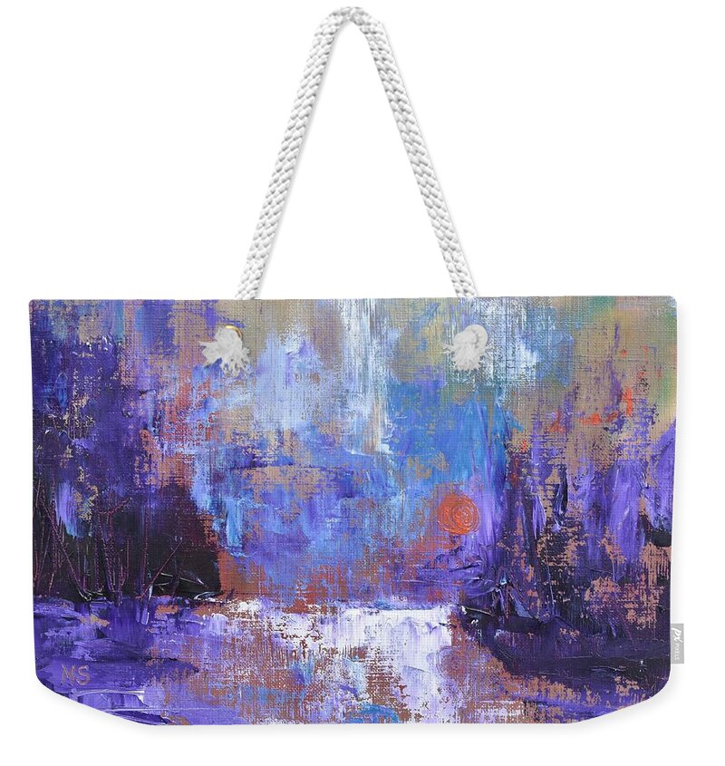 Exciting Weekender Tote Bag featuring the painting Abstract Journey by Monika Shepherdson