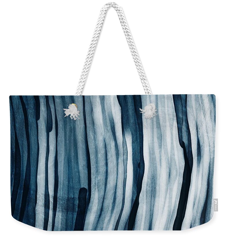 Abstract Weekender Tote Bag featuring the painting Abstract Lines curved navy blue lines by Itsonlythemoon