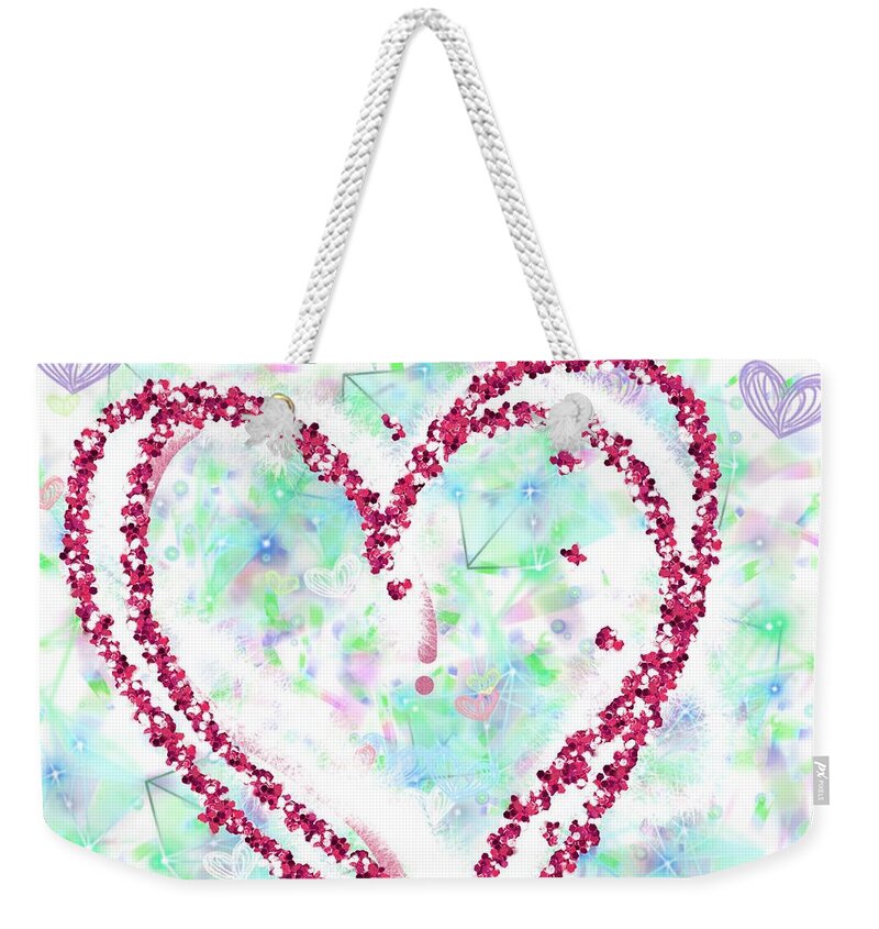 Heart Weekender Tote Bag featuring the mixed media Abstract Love by Marian Lonzetta