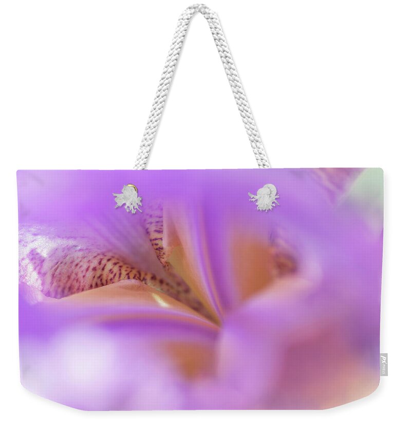  Weekender Tote Bag featuring the photograph Abstract Macro Of Iris Minnie Colquitt by Jenny Rainbow