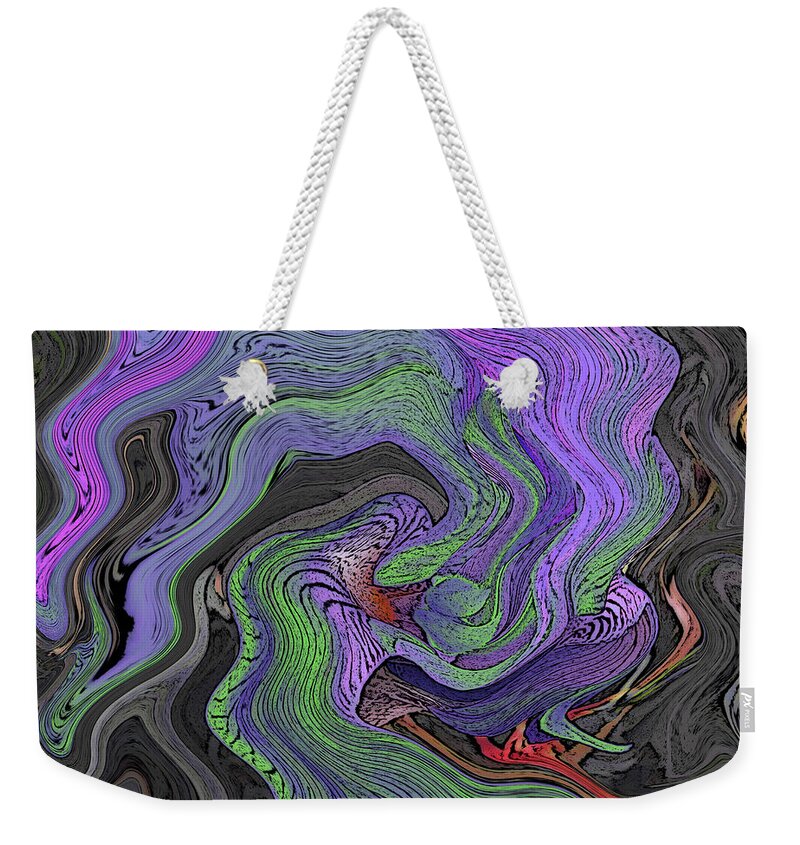 Iris Weekender Tote Bag featuring the digital art Abstract Neon Iris by Conni Schaftenaar
