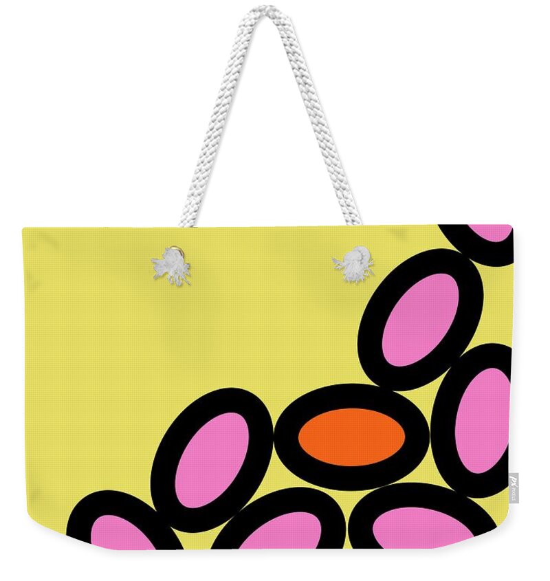 Abstract Weekender Tote Bag featuring the digital art Abstract Ovals on Yellow by Donna Mibus