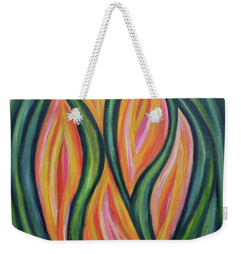 Abstract Weekender Tote Bag featuring the painting Abstract painting by Maria Meester
