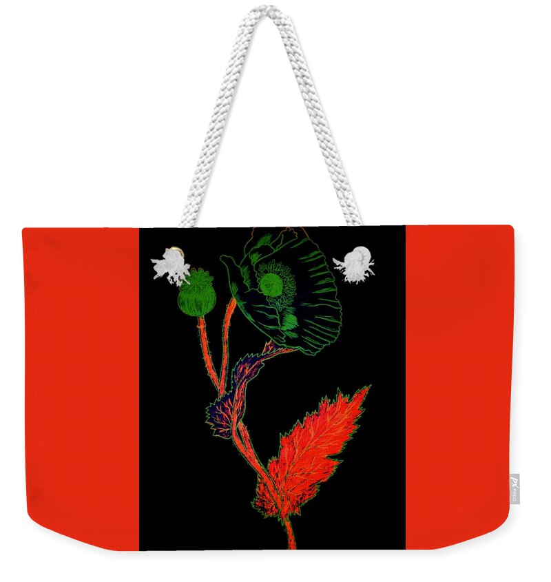 American Legion Weekender Tote Bag featuring the drawing Abstract poppy by Mark J Dunn