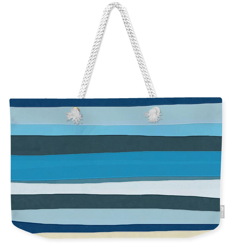 Abstract Weekender Tote Bag featuring the painting Abstract Seascape Beach Linear Pattern Art Painting by iAbstractArt
