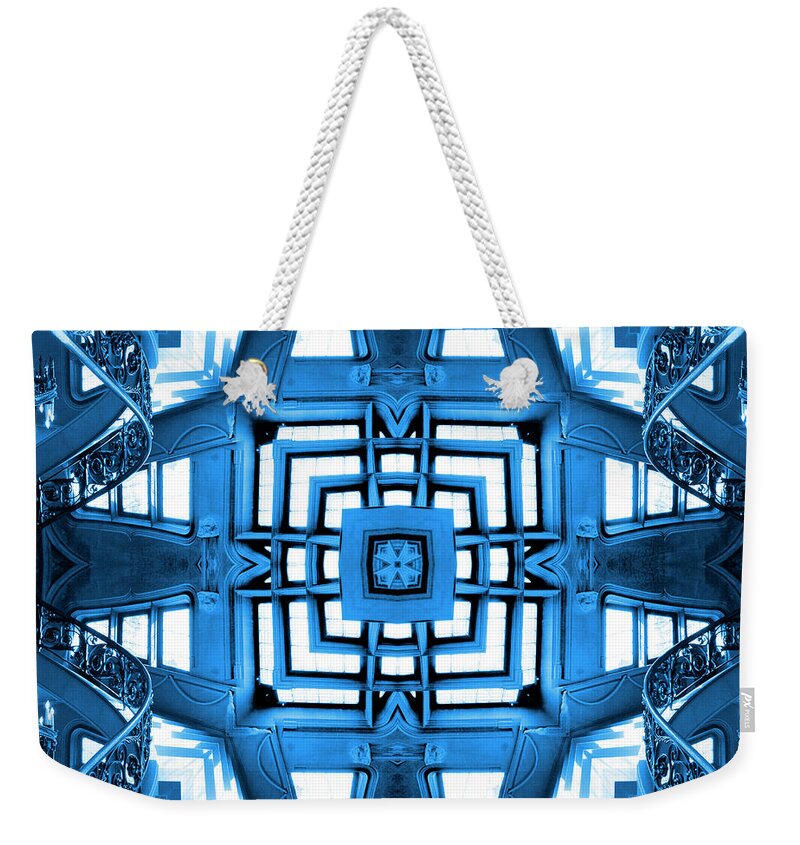 Abstract Stairs Weekender Tote Bag featuring the photograph Abstract Stairs 5 in Blue by Mike McGlothlen