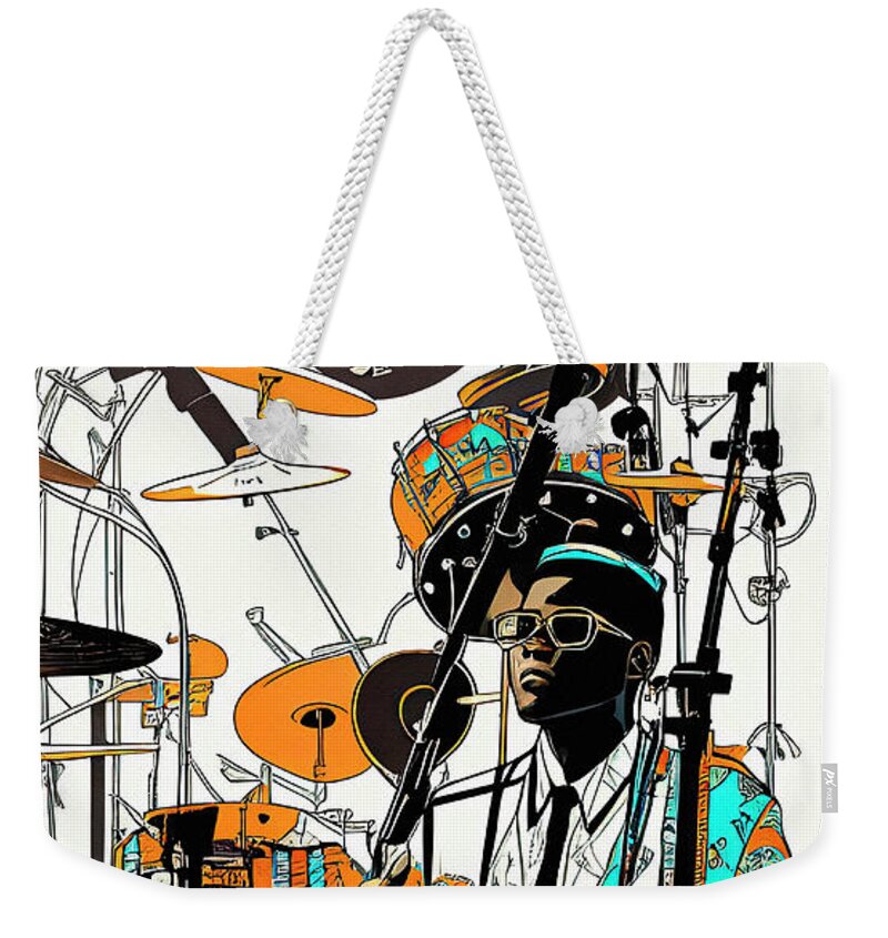 Music City Weekender Tote Bag featuring the digital art Abstract Surreal Drummer Music Modern Art by Ginette Callaway