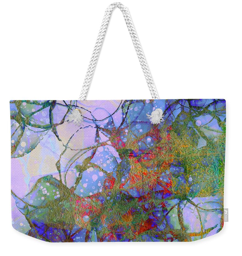 Abstract Weekender Tote Bag featuring the painting Abstract Trees Under the Sea Red and Blue Sky by Itsonlythemoon