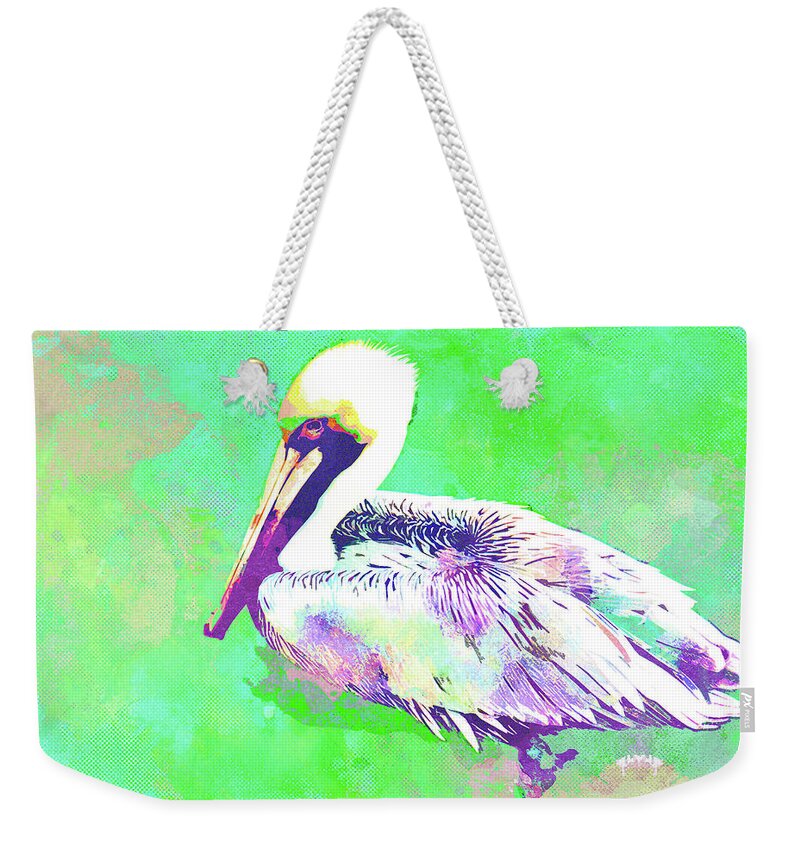 Florida Weekender Tote Bag featuring the mixed media Abstract Watercolor - Florida Pelican by Chris Andruskiewicz
