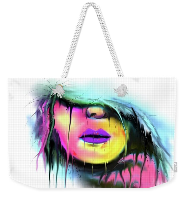 Face Weekender Tote Bag featuring the digital art Abstract Women's Face Study 1 by Darren Cannell
