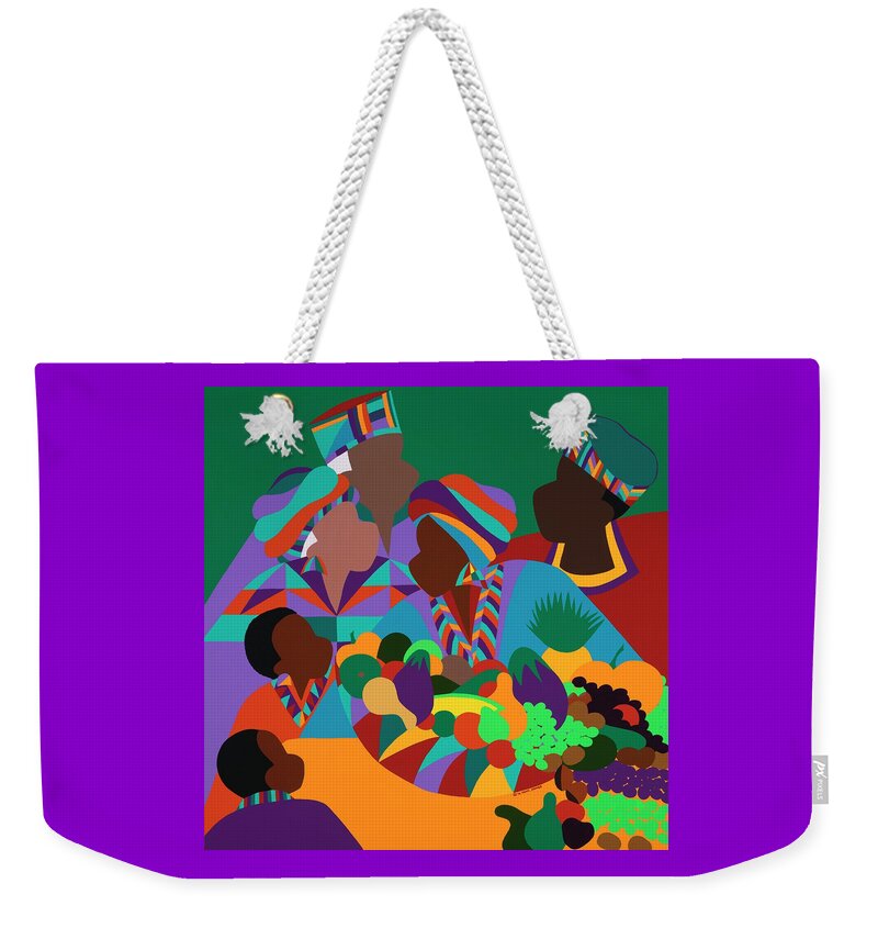 African Weekender Tote Bag featuring the painting Abundance by Synthia SAINT JAMES