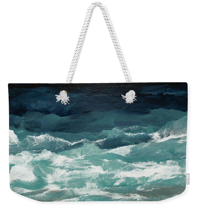  Abstract Seascape Weekender Tote Bag featuring the painting Abundant as the Seas by Linda Bailey