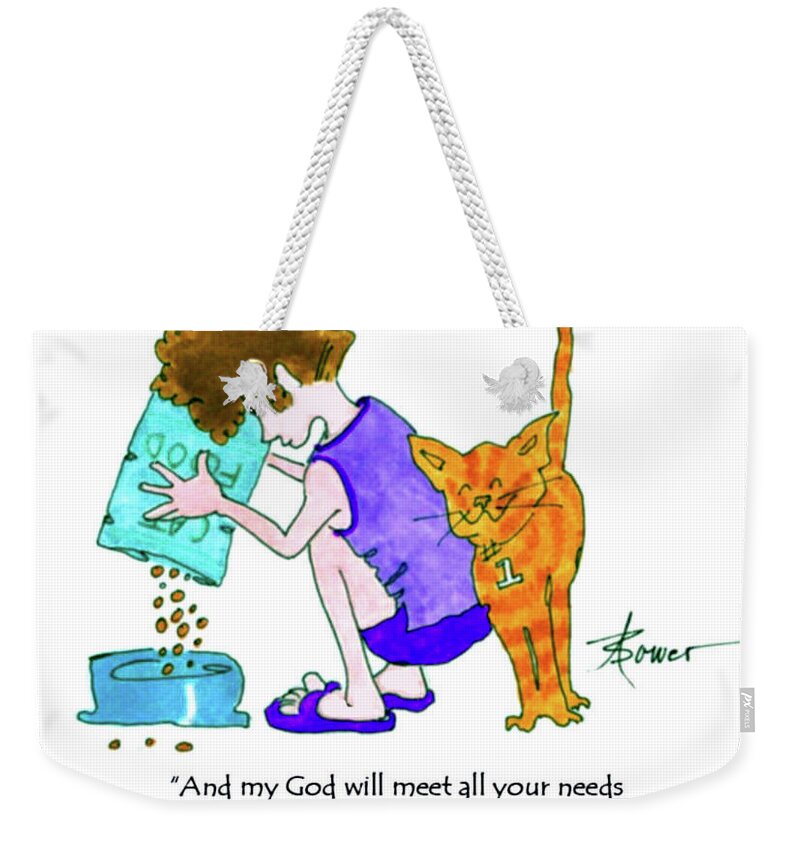 Cat Weekender Tote Bag featuring the painting According to His Riches by Adele Bower