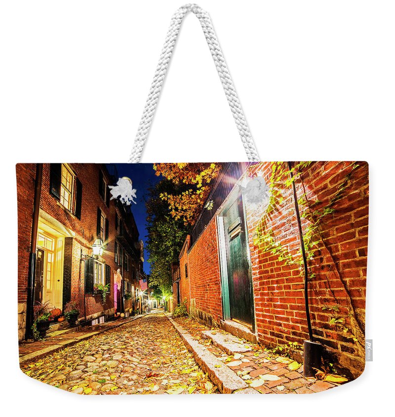 Boston Weekender Tote Bag featuring the photograph Acorn Street Autumn Boston Mass by Toby McGuire
