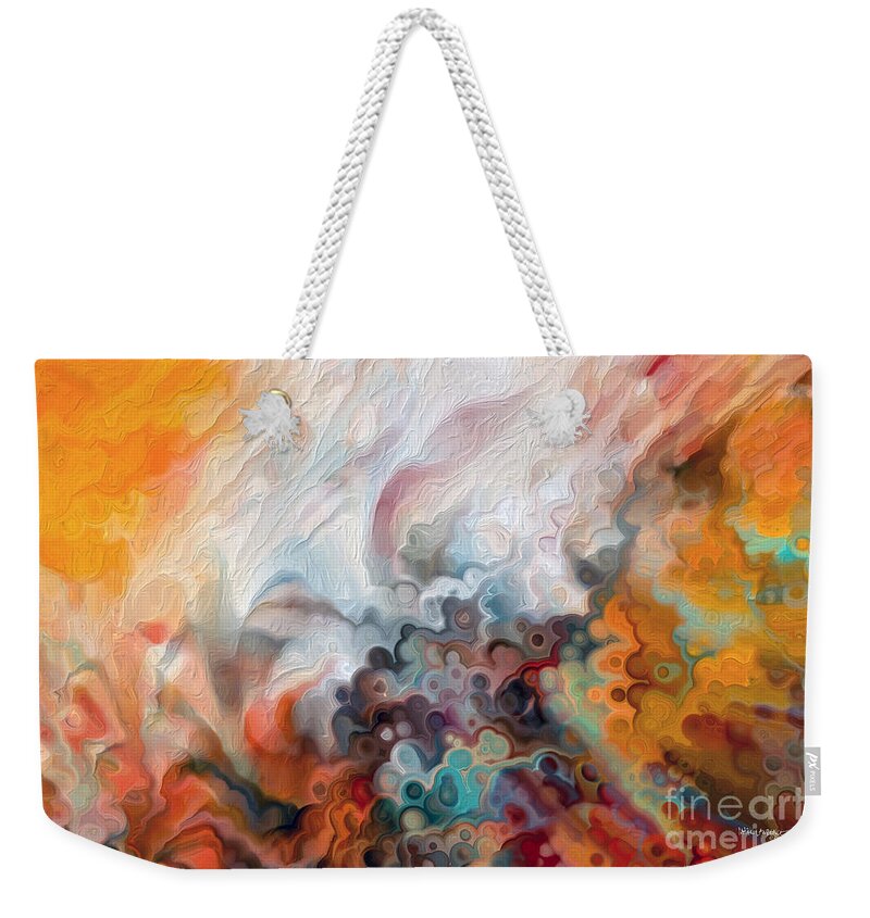 Red Weekender Tote Bag featuring the painting Acts 10 43. Your Sins Are Forgiven. Bible Verse Christian Inspiration Scripture Wall Art by Mark Lawrence