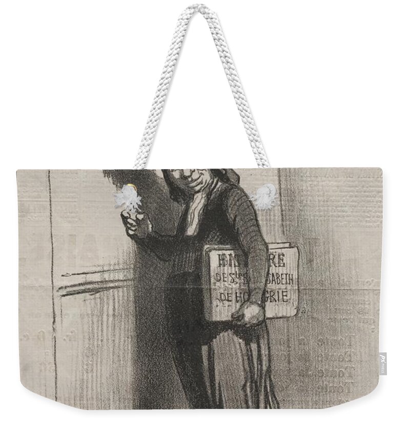 Actualities No. 41 Knock And It Will Open For You! 1850 Honore Daumier French Weekender Tote Bag featuring the painting Actualities No. 41 Knock and it will open for you 1850 Daumier French, 1808 1879 by MotionAge Designs