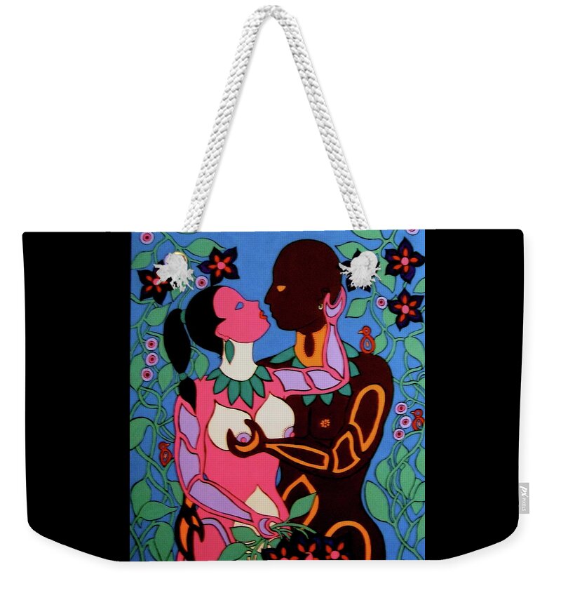Man Weekender Tote Bag featuring the painting Adam and Eve by Stephanie Moore