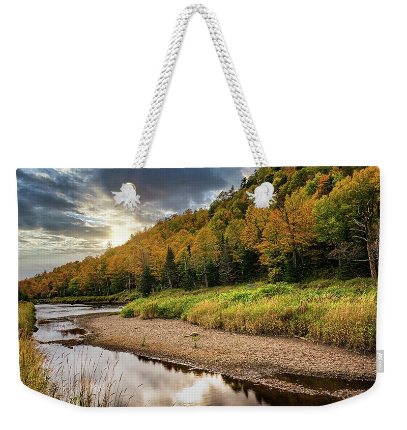 Fall Weekender Tote Bag featuring the photograph Adirondacks Autumn at Ausable River by Ron Long Ltd Photography
