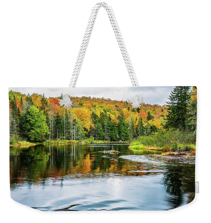 Fall Weekender Tote Bag featuring the photograph Adirondacks Autumn at Buttermilk Falls 7 by Ron Long Ltd Photography