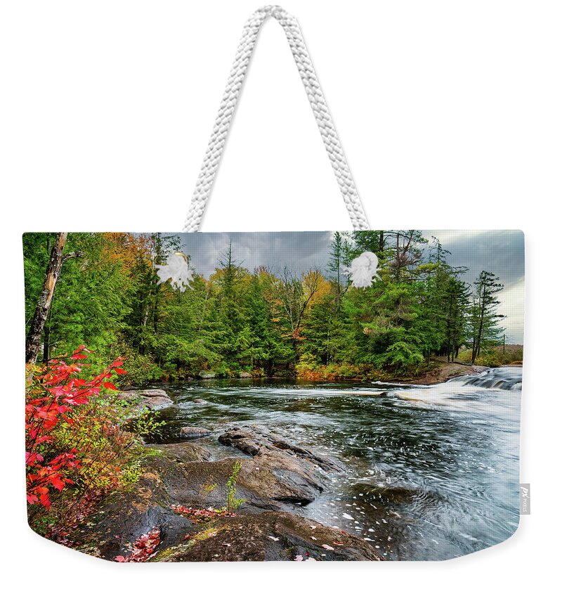 Fall Weekender Tote Bag featuring the photograph Adirondacks Autumn at Bog River Falls 2 by Ron Long Ltd Photography