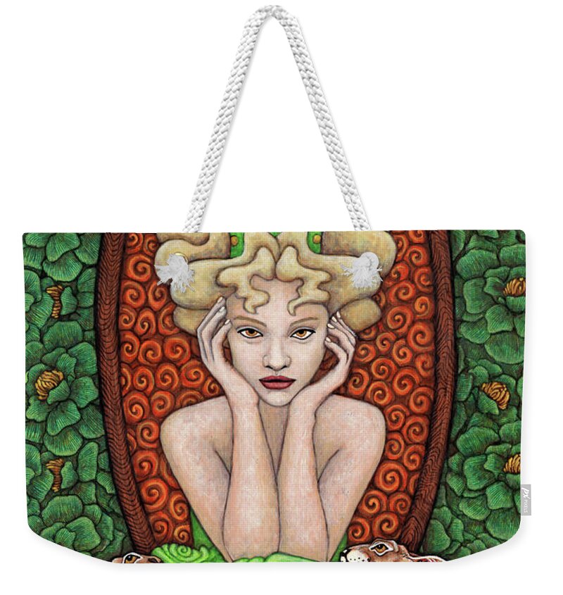 Hare Weekender Tote Bag featuring the painting Adoration of the Queen by Amy E Fraser