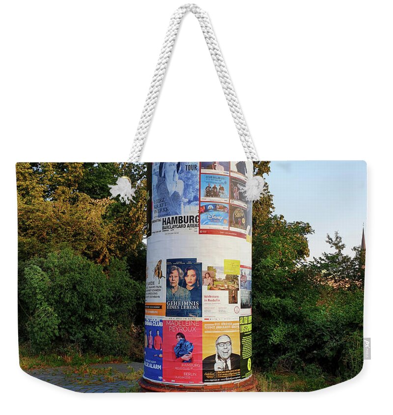 City Weekender Tote Bag featuring the photograph Advertising Column - Hamburg by Yvonne Johnstone