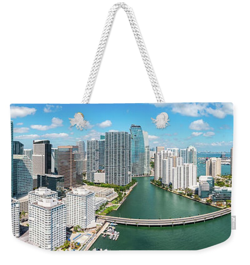 Miami Weekender Tote Bag featuring the photograph Aerial panorama of Miami, Florida by Mihai Andritoiu