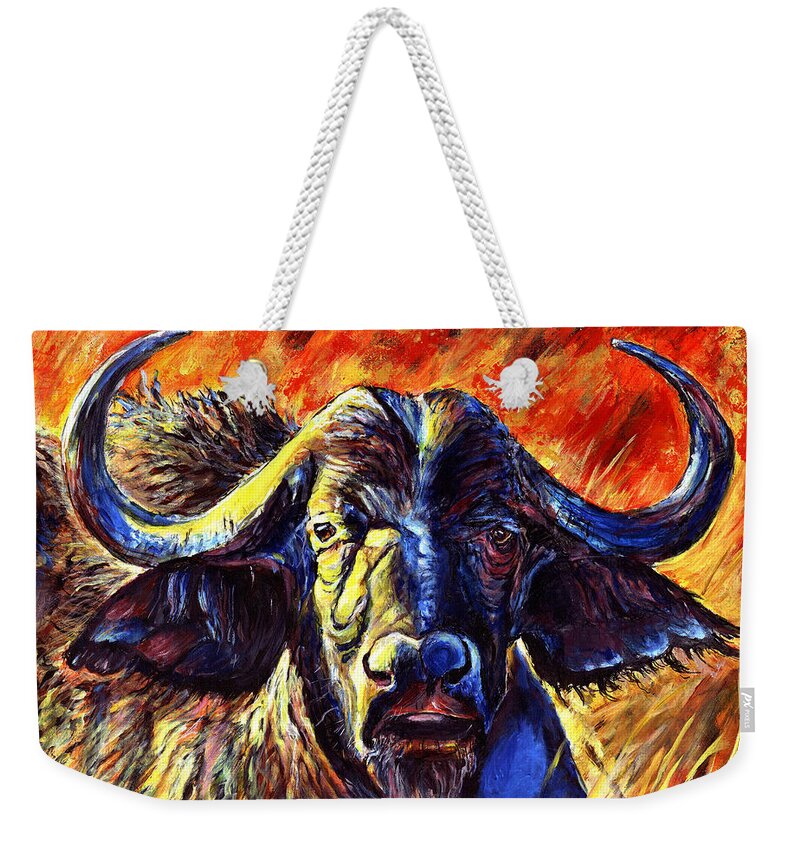 African Cape Buffalo Weekender Tote Bag featuring the painting African Cape Buffalo by John Bohn